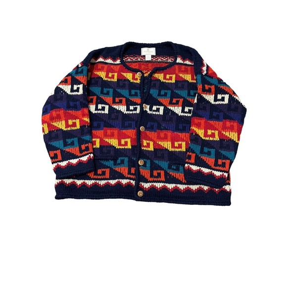 EXPRESS TRICOT HAND KNITTED 100% LAMBS WOOL VINTAGE SWEATER GEOMETRIC medium - Picture 1 of 8